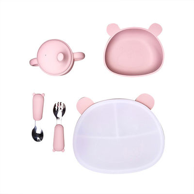 comprar Sistema de alimentación 6Pcs BPA del bebé del silicón de la forma del oso cuenco libre de la succión con la tapa online manufacture