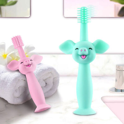 comprar Cepillo de dientes de silicona de grado alimenticio para bebés, mordedor de dibujos animados de cerdo, juguete para el cuidado bucal, base de succión de pelo suave online manufacture
