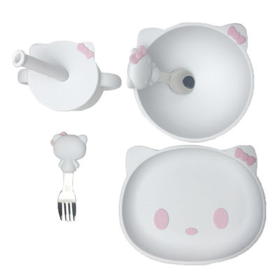 La historieta modificada para requisitos particulares Kitten Shape Baby Silicone Feeding de los tamaños fijó Bpa libre