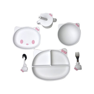 sistema de alimentación Kitten Shape BPA del bebé del silicón 6pcs cuencos y placas libres de la succión