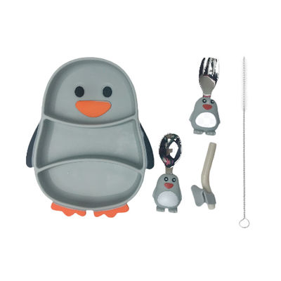 Categoría alimenticia determinada de alimentación de la forma del pingüino del bebé del silicón del OEM con la cuchara
