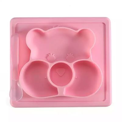 Cuenco y placa de alimentación modificados para requisitos particulares silicón de la succión del bebé de la forma del oso con la cuchara