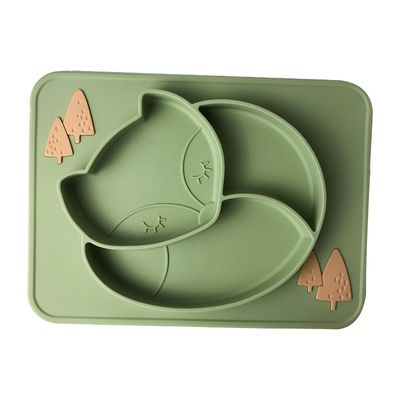 Placa libre verde de encargo del bebé del silicón de Tray Fox Shape BPA del bebé del silicón