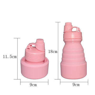 Deportes al aire libre que doblan el aislamiento térmico rosado de la botella de agua 500ml del silicón con la tapa