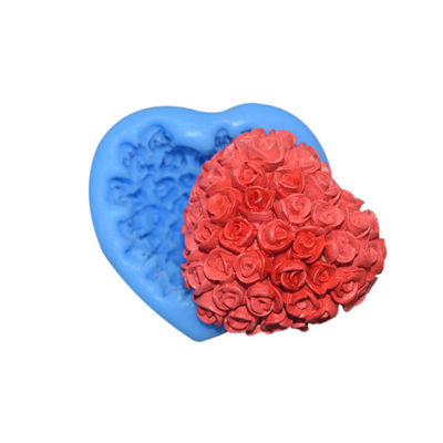 Molde del silicón de Rose 3d del corazón de la torta de la pasta de azúcar de los utensilios del silicón de la categoría alimenticia que cuece