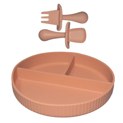 MHC Plato de silicona para bebés Conjunto de alimentación de plato tenedor y cuchara para niños pequeños Niños