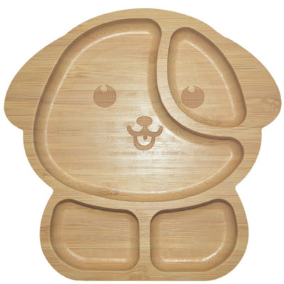 MHCsilicon plato de bambú para bebés libre de BPA succión dividida comedor comida de madera cubiertos de bambú