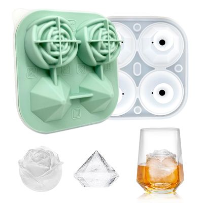 MHC Forma personalizada 3D Flower Ice Cube Tray con tapa sin derrames 4 Roseta y herramientas de helado de diamantes