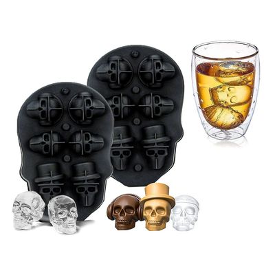 MHC 3D forma craneal cráneo moldes de hielo para bandeja de whisky con tapa no derramamiento