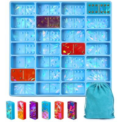 MHC Cristal Silicona Dominoes únicos Conjunto de diseños holográficos 3D Moldes de resina epoxi