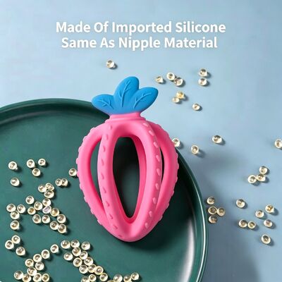 Silicona juguete de dientes de bebé suave masticable juguete sensorial niño pequeño juguete sensorial con fresa texturizada aliviar el dolor de los dientes