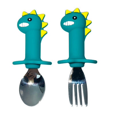 Cute Animal Shape Silicone Baby Spoon Cartoon Dinosaur Short Handle Fruit Table Fork Children's Feeding Spoon